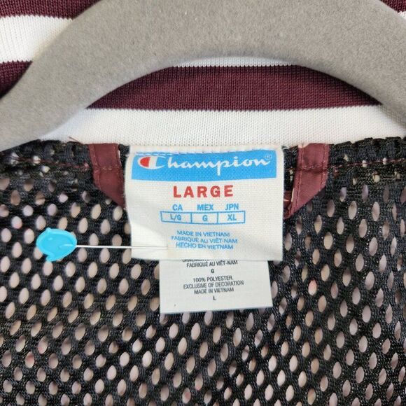 Champion Jacket Mens L Brown Allover Script Satin Baseball Mesh Lined Varsity - Picture 10 of 15